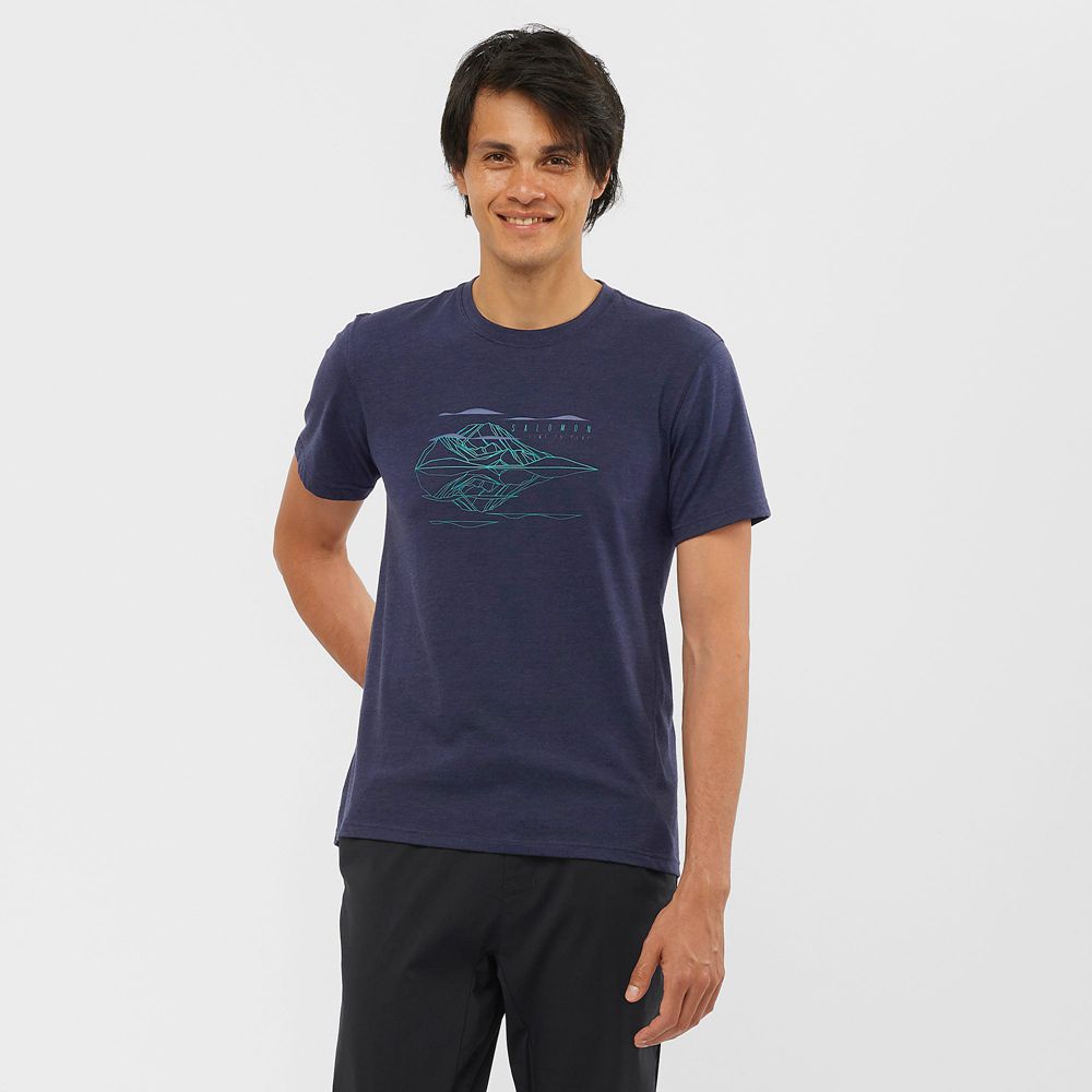 Salomon Singapore Mens T-shirts - OUTRACK BLEND Navy | 15409-MHOU